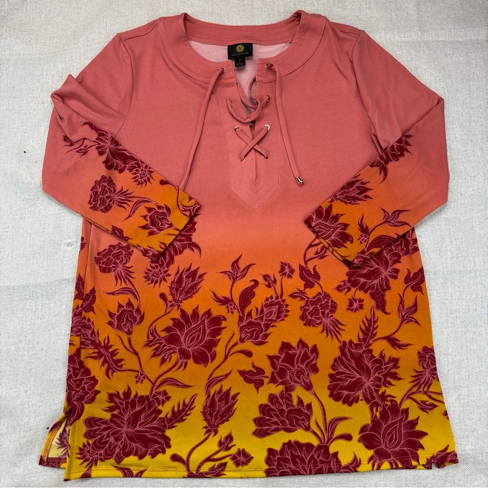 JM Collection Women's Printed Lace-Up Tunic Size L